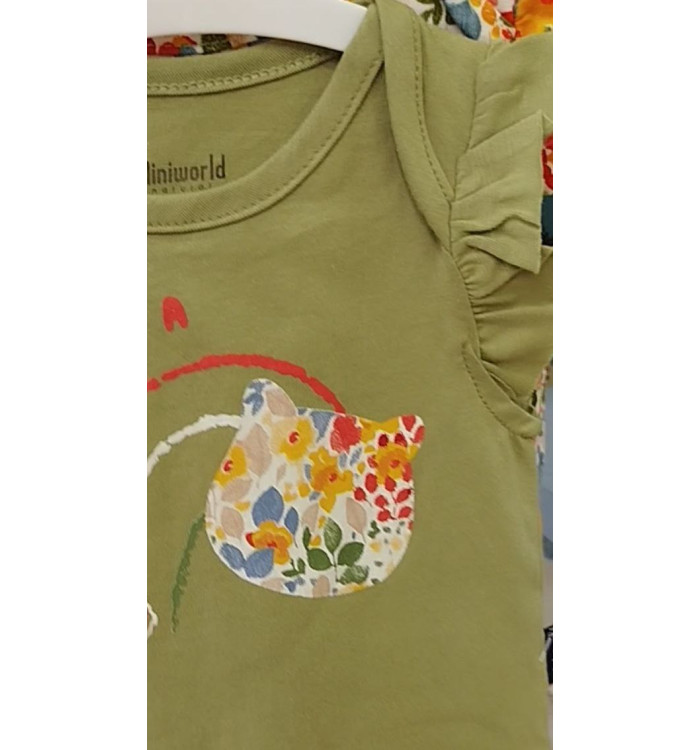 RM21 Βρεφικό Κορμάκι Πράσινο με Σχέδιο γατάκι 