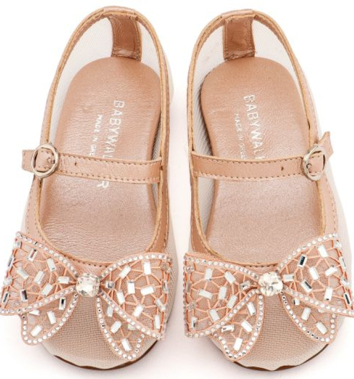 Γοβάκι απο Ύφασμα Φιλντιρέ και Φιόγκο Στρας EXC5903 Ροζ Αντικέ