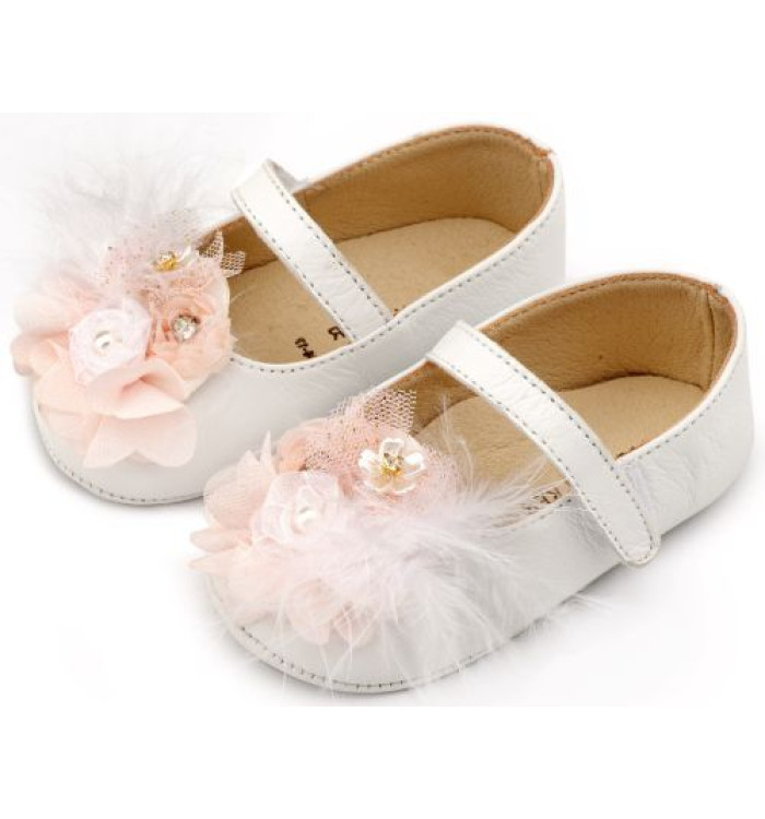 Γοβάκι Μονή Μπαρέτα με Υφασμάτινο Χειροποίητο Φιογκάκι MI1663 Λευκό Ροζ