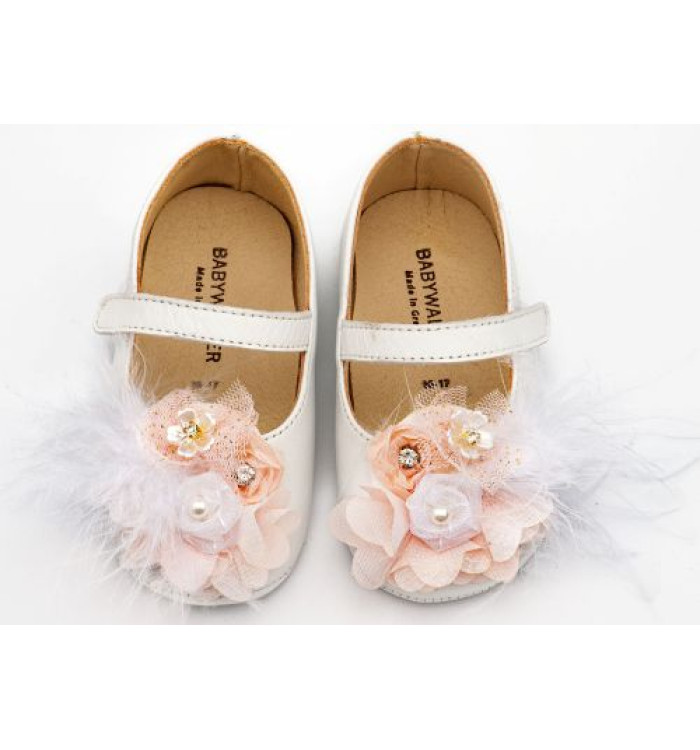 Γοβάκι Μονή Μπαρέτα με Υφασμάτινο Χειροποίητο Φιογκάκι MI1663 Λευκό Ροζ