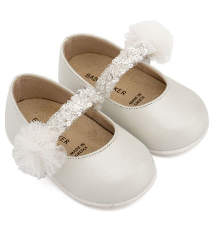 Γοβάκι Μονή Μπαρέτα Διακοσμημένο με Τρέσα και Τούλινο Πον Πον PRI2657 Εκρού